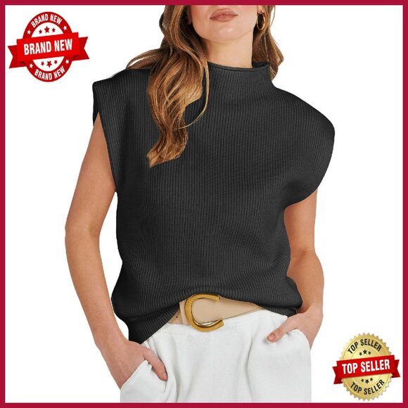 Mock Neck Sleeveless Sweater Vest Knit Pullover Tank Top Business Casual